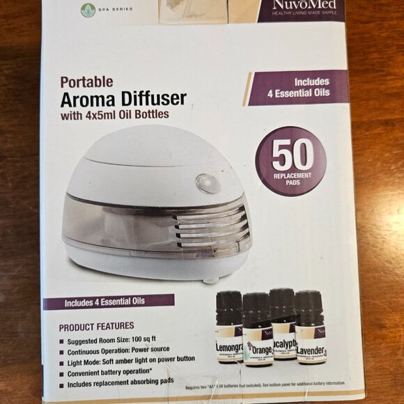 New one NUVOMED PORTABLE AROMA DIFFUSER W/ 4 X 5ml OIL BOTTLES included - Picture 5 of 6